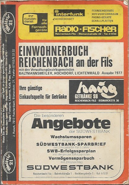 reich3.jpg - Einwohnerbuch Reichenbach an der Fils mit den Verwaltungsbezirksgemeinden Baltmannsweiler, Hochdorf, Lichtenwald. Ausgabe 1977.