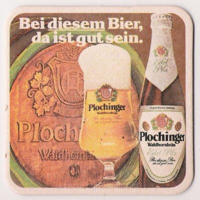 wald6v.jpg - Plochingen: Bierdeckel "Plochinger Waldhornbräu - Bei diesem Bier, da ist gut sein.".