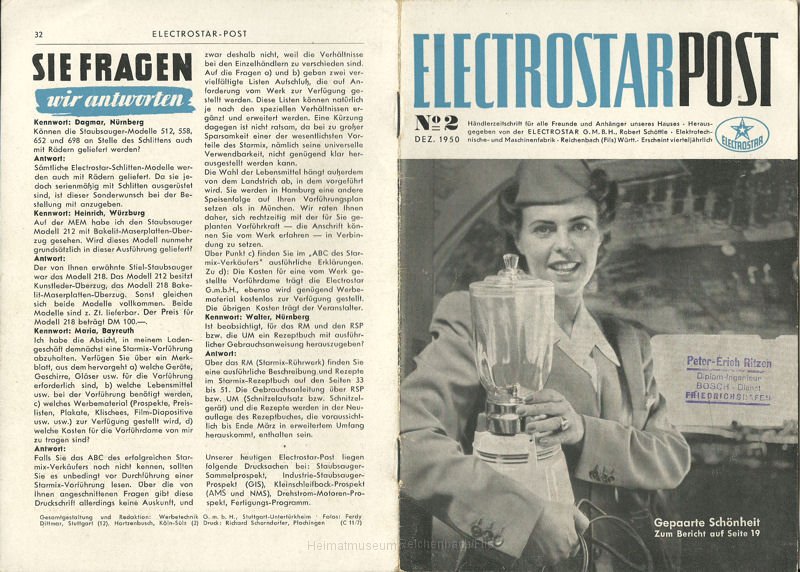 estar14.jpg - Electrostar-Post Nr. 2, Ausgabe Dezember 1950 (Vorder- u. Rückseite).