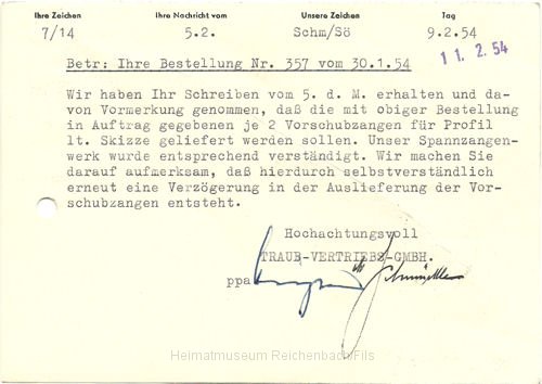 traub15.jpg - Kundenanschreiben der Traub Vertriebs GmbH von 1952 (Rückseite).