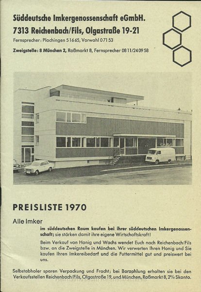 honig3.jpg - Preisliste der Süddeutschen Imkergenossenschaft von 1970.