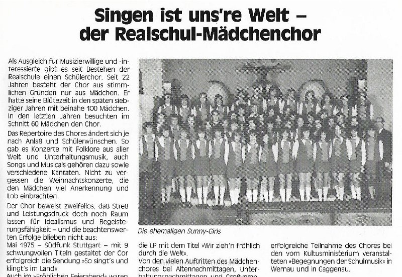 Sunny-Girls.pdf -  PDF:  Bericht über die Sunny-Girls in der Veröffentlichung "25 Jahre Realschule Reichenbach an der Fils" von 1990.