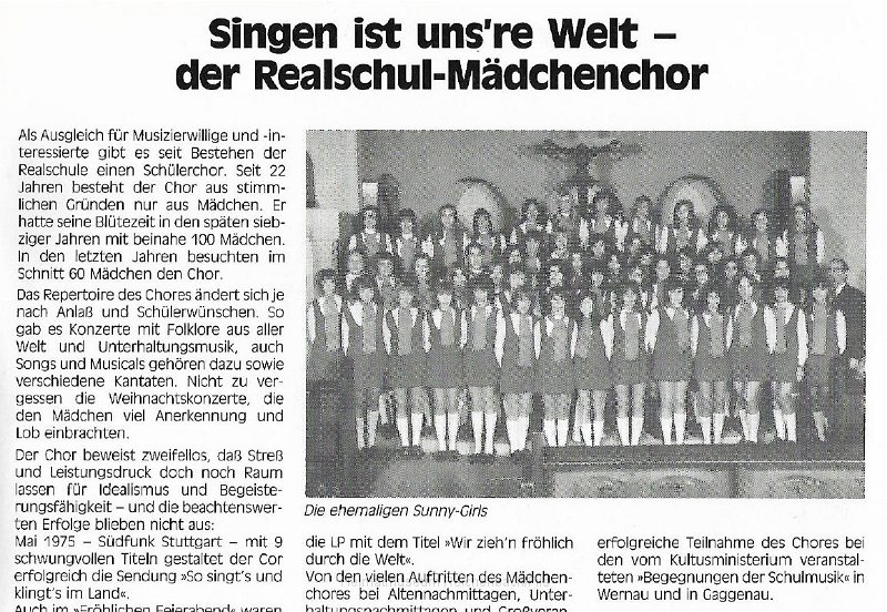 Sunny-Girls.pdf -  PDF:  Bericht über die Sunny-Girls in der Veröffentlichung "25 Jahre Realschule Reichenbach an der Fils" von 1990.