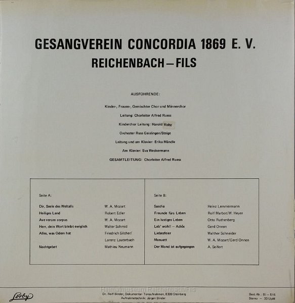 cover hinten klein.jpg - Langspielplatte "Concordia Chöre singen" des Gesangvereins "Concordia 1869 e.V." (Rückseite).