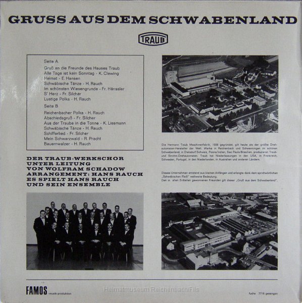 traub7h.jpg - Langspielplatte "Gruß aus dem Schwabenland" des Traub-Werkschors. Enthält u.a. die "Reichenbacher Polka" (Rückseite).