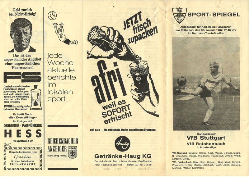 sport7.jpg - "Sport-Spiegel" zum Abschiedsspiel für Karl-Heinz Handschuh vom 30.08.1967: VfB Reichenbach gegen den VfB Stuttgart.