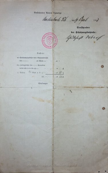 wurz10.jpg - Auszug aus dem Protokollbuch der amtlichen Schätzungen des Werts von Grundstücken der Gemeinde Reichenbach Fils vom 19. April 1907 (Rückseite).