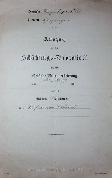 wurz13.jpg - Auszug aus dem Schätzungsprotokoll für die Gebäude-Brandversicherung der Gemeinde Reichenbach Fils von 1913.