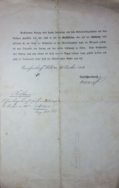 wurz14.jpg - Auszug aus dem Schätzungsprotokoll für die Gebäude-Brandversicherung der Gemeinde Reichenbach Fils von 1913 (Rückseite).